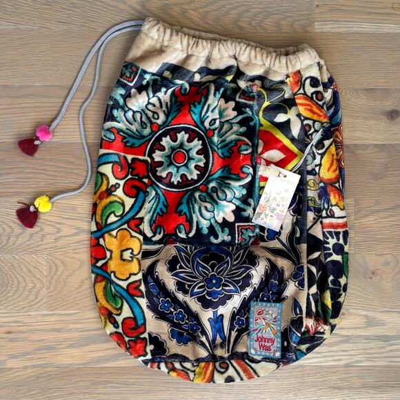 NWT Johnny Was Moda Cozy Soft Drawstring Bag No Blanket Boho Floral Multicolor - Picture 2 of 10